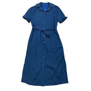 Kit & Ace Midi Shirt Dress XS / S Blue Belted Pockets Cotton